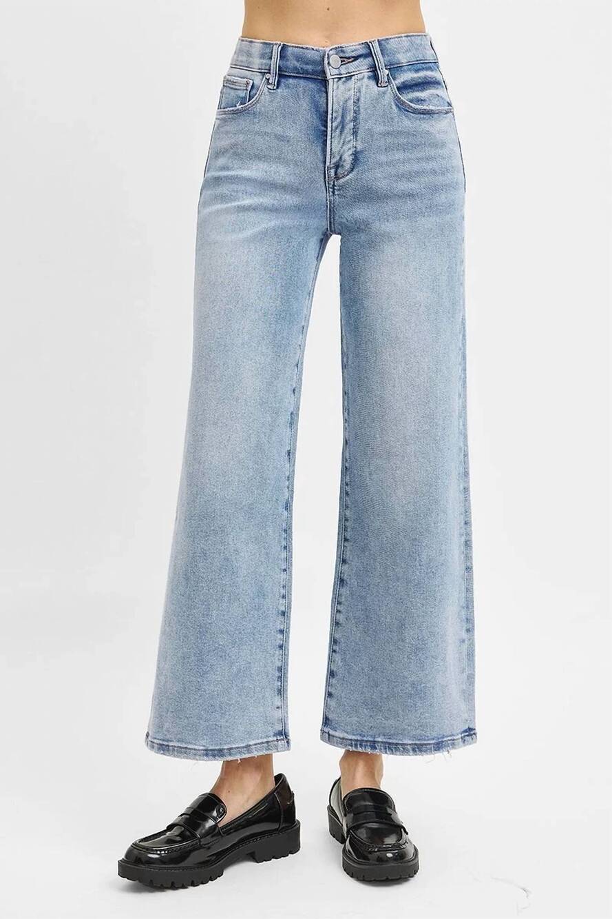 NEW RISEN high rise cropped wide leg jeans - plus in light wash